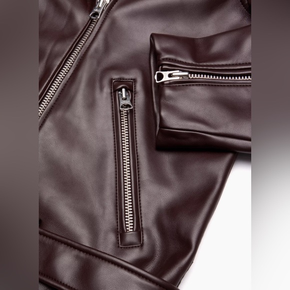 Aritzia Wilfred Lightning Faux Leather Jacket Rich Mocha Brown XXS *NWOT* - Picture 3 of 9